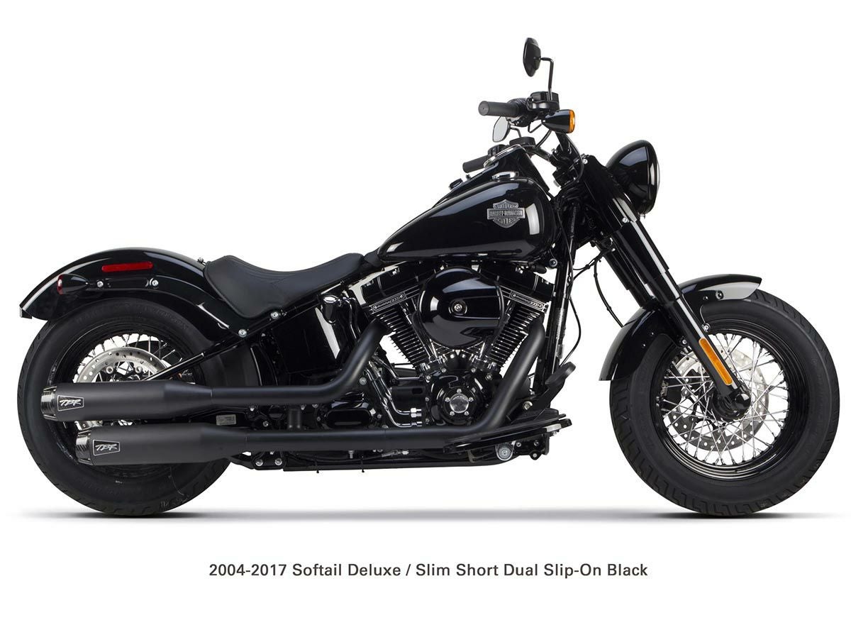 Two Brothers Racing デュアル ブラック ショートスリップオン・マフラー FLSTN、FLS-02