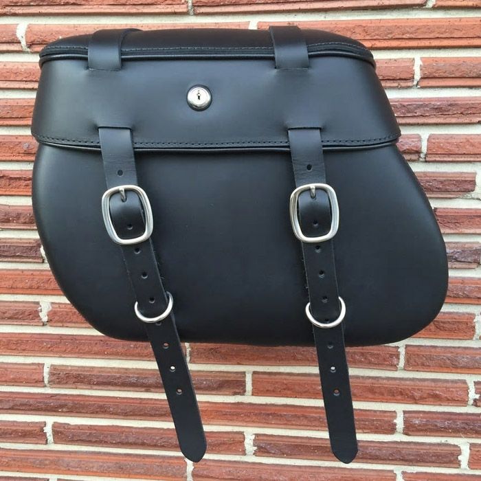 LEATHER PROS 本革デタッチャブル・サドルバッグ　ボックス型リッド　カーゴストラップ付　左用　ダイナ用-01