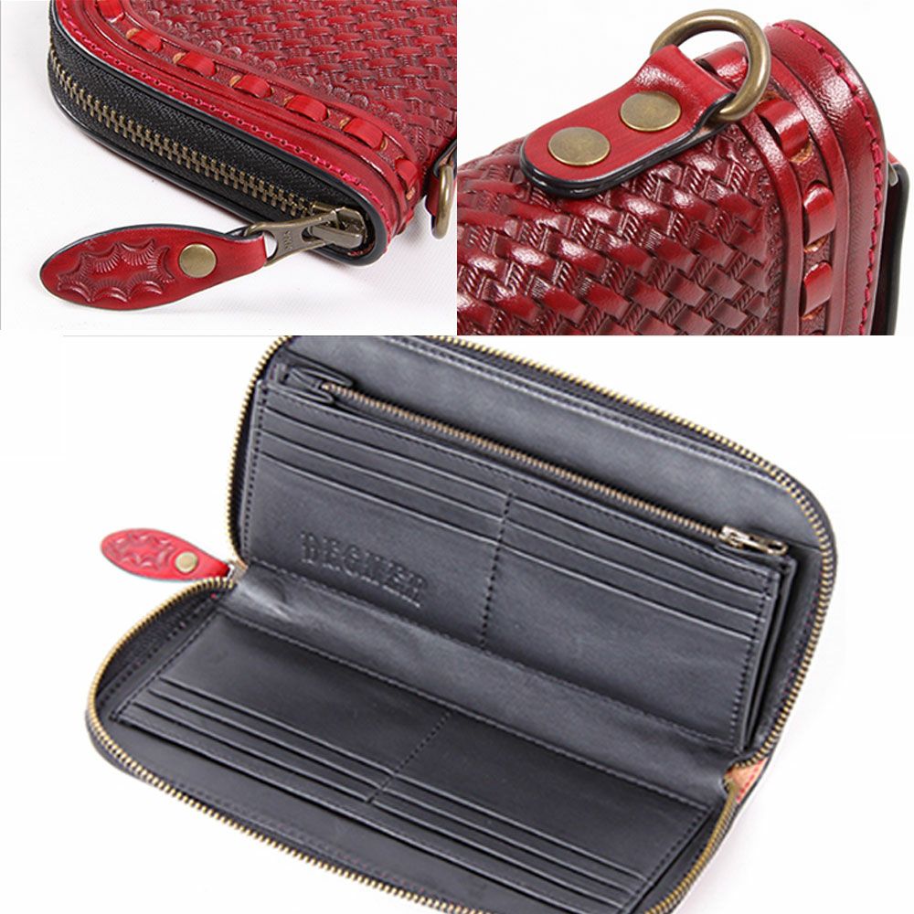 DEGNER パティーヌ&カービングレザージップウォレット レッド-02