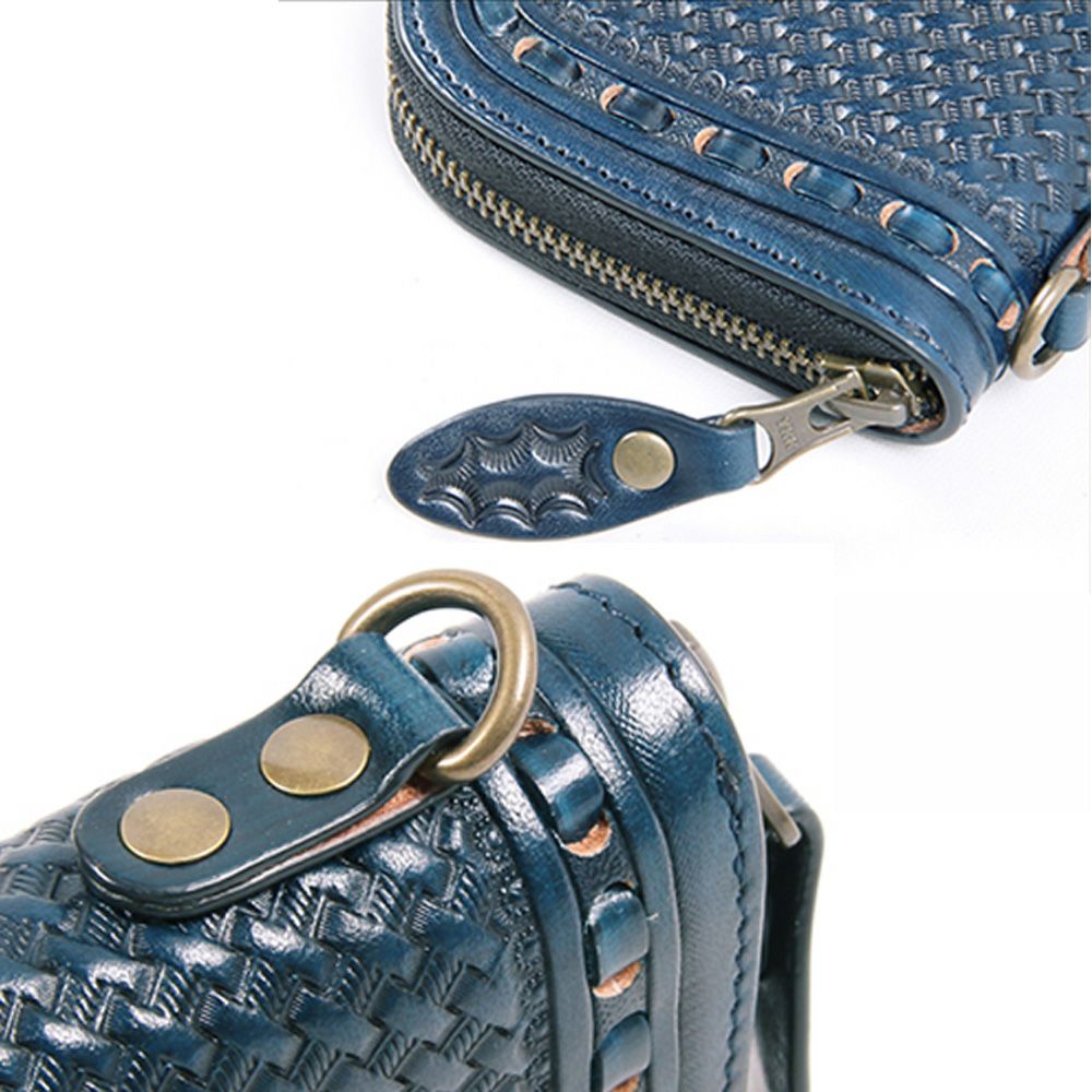 DEGNER パティーヌ&カービングレザージップウォレット ブルー-02