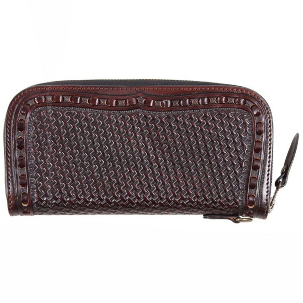 DEGNER パティーヌ&カービングレザージップウォレット ブラウン-01