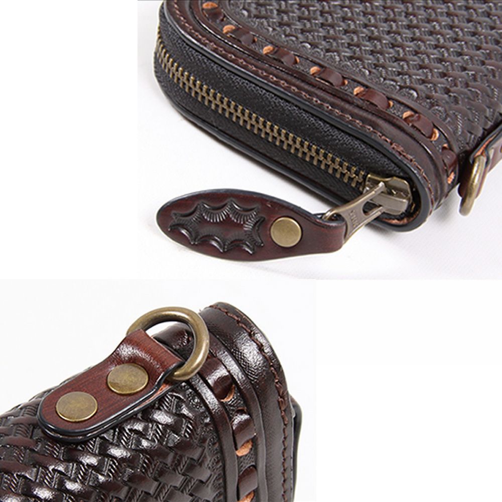 DEGNER パティーヌ&カービングレザージップウォレット ブラウン-02