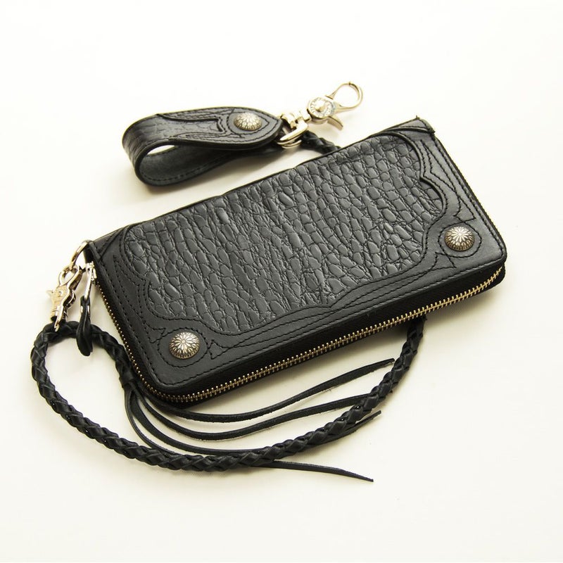 DEGNER クロコダイルエンボスレザー　ジップウォレット　ブラック-01