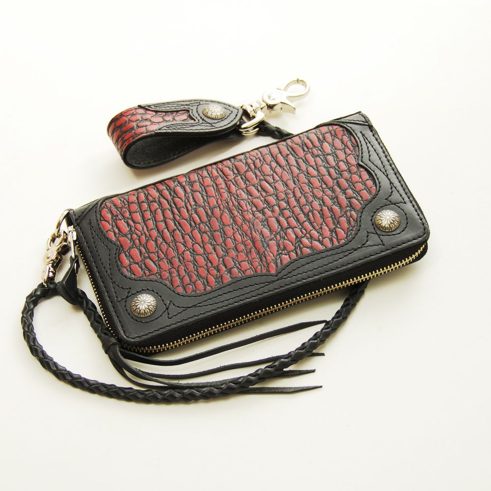 DEGNER クロコダイルエンボスレザー　ジップウォレット　レッド-01