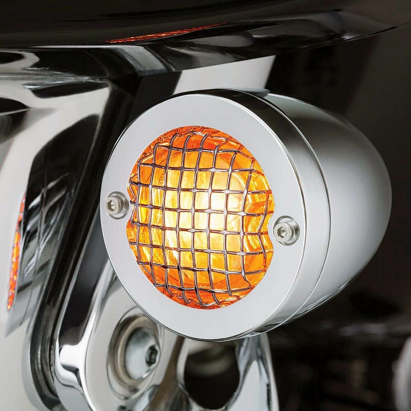 Kuryakyn（クリアキン）ブレットタイプ メッシュウインカーベゼル　クローム/アンバーレンズ-01