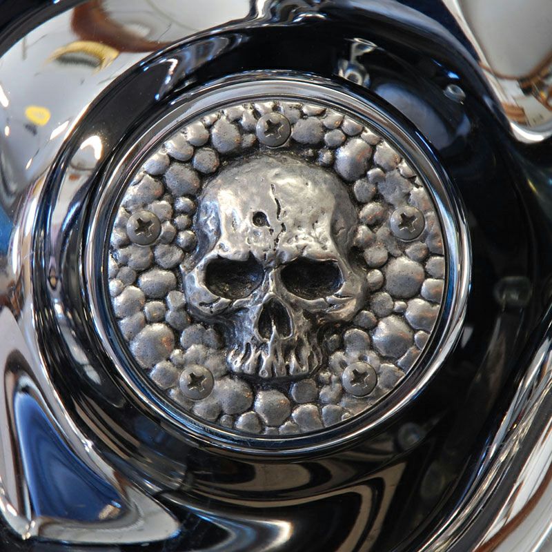 V-Twin スカル&チェーン ポイントカバー クローム |ハーレーパーツ専門