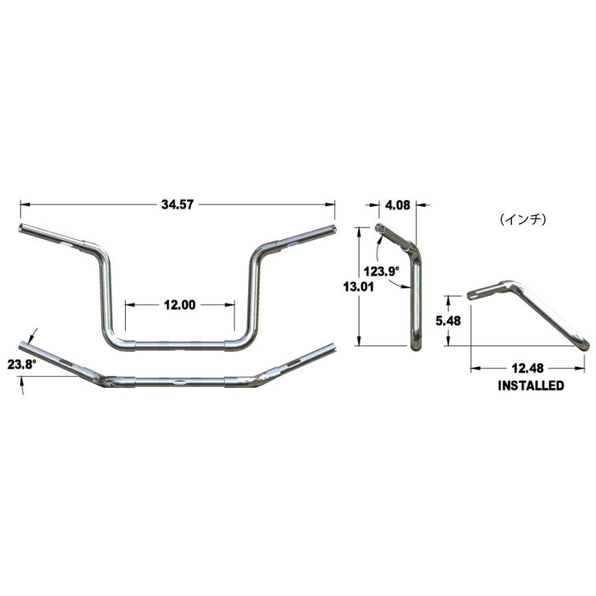 Khrome Werks 1.25インチ・バガーハンドルバー 2インチストレッチ ブラック-02
