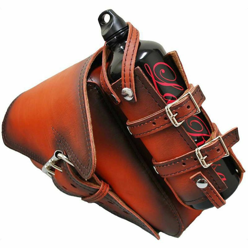 La Rosa Design スポーツスター・スイングアームバッグ（本革）ボトルホルダー付き　アンティークシェドロン-02