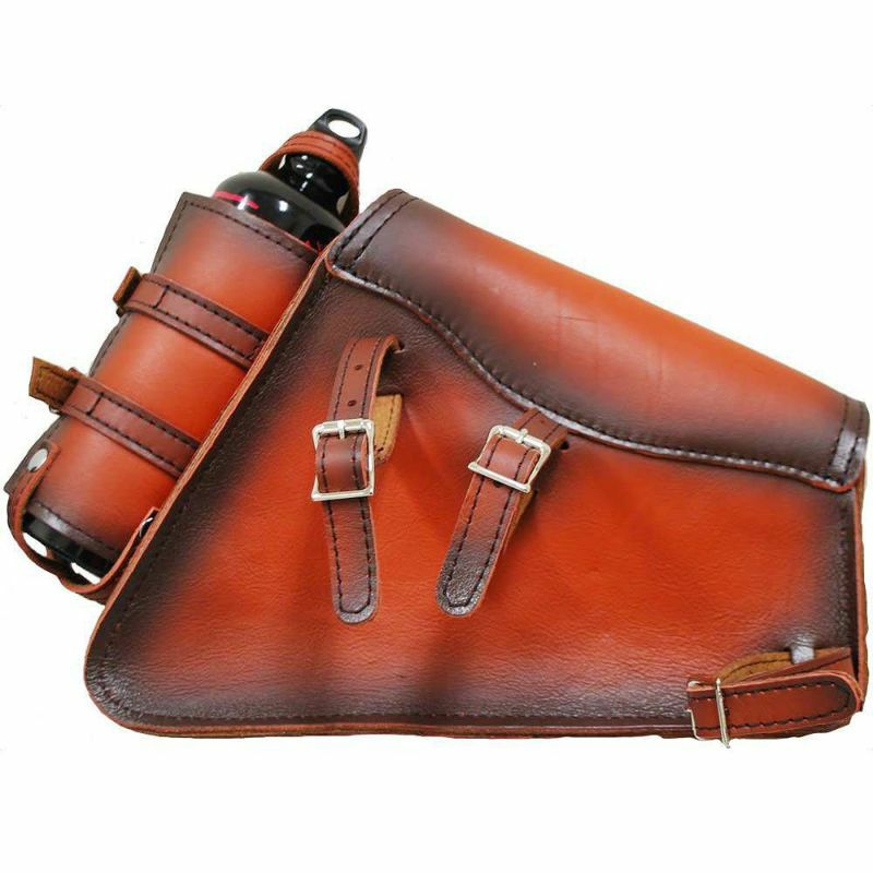 La Rosa Design スポーツスター・スイングアームバッグ（本革）ボトルホルダー付き　アンティークシェドロン-03