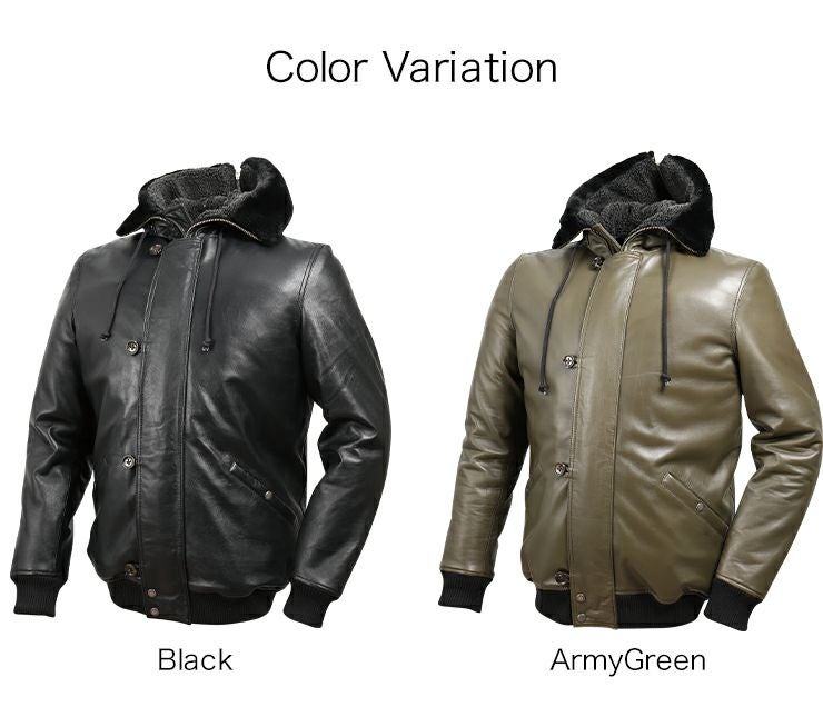 デグナー フード付シープレザージャケット ブラック Sサイズ-03