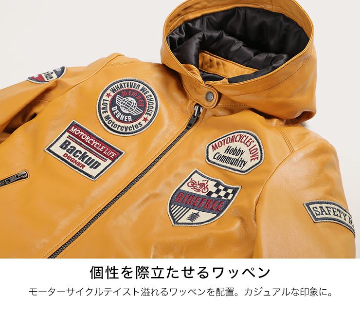 デグナー レディース・フード付シープレザージャケット キャメル Mサイズ-06