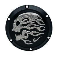 フレイミングスカル ダービーカバー スポーツスターXL1200、XL883 ブラック/シルバー　【Drag Specialties】-01