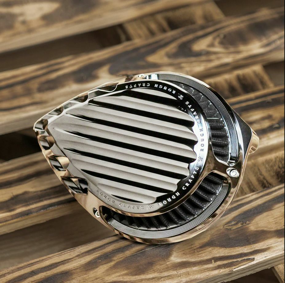 Rough Crafts フィンデザイン・エアクリーナー ツインカム・ケーブルスロットル用 クローム-01