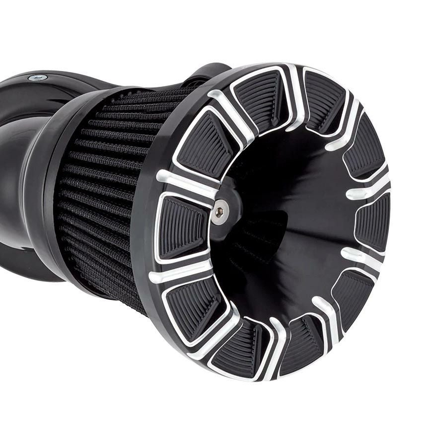 Harley-Davidson エアクリーナーカバー ブラック Rough Crafts Big Suckerステージ1用フィンデザインエアクリーナー