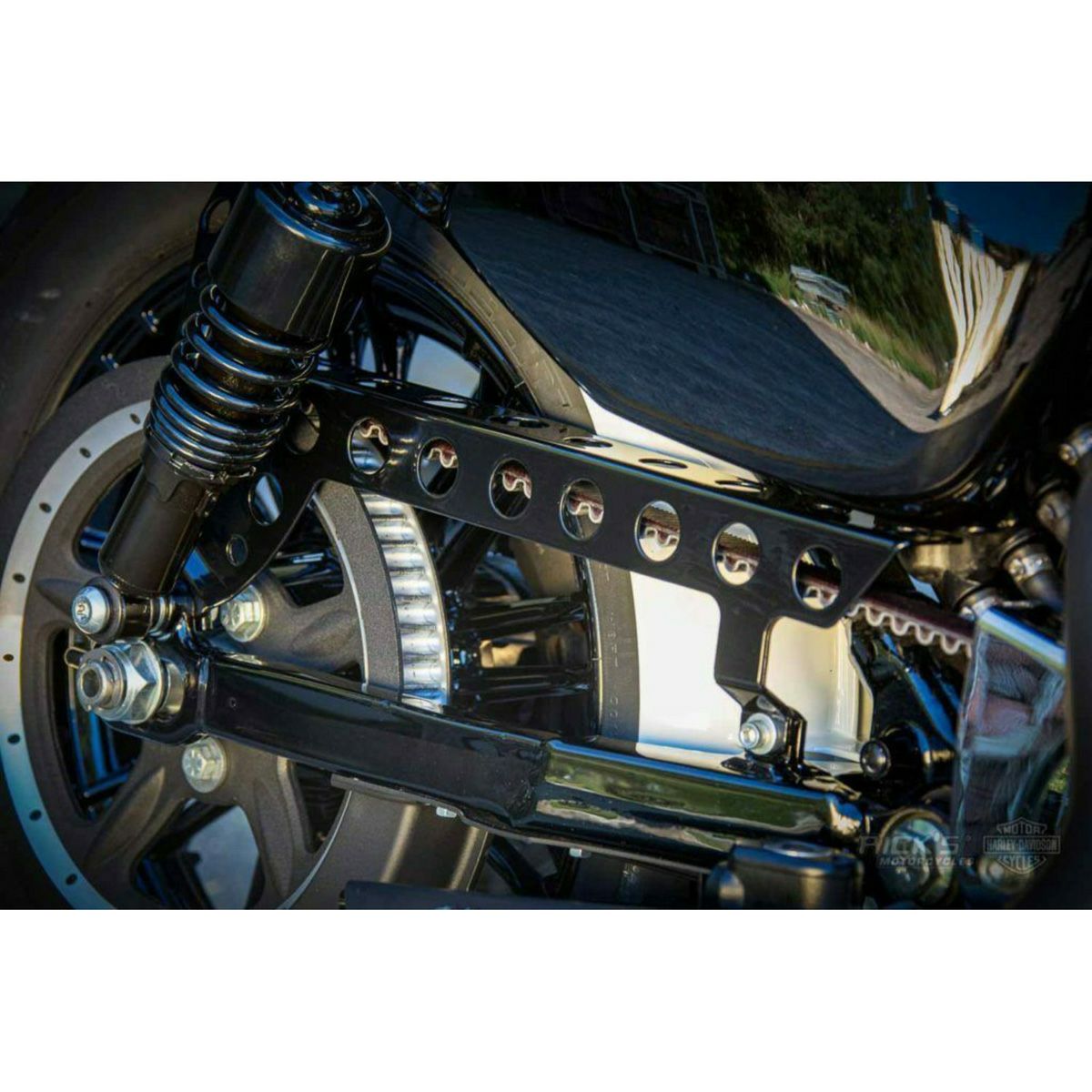 Ricks Motorcycles スポーツスター用 ラウンドホール・ベルトガード グロスブラック-03