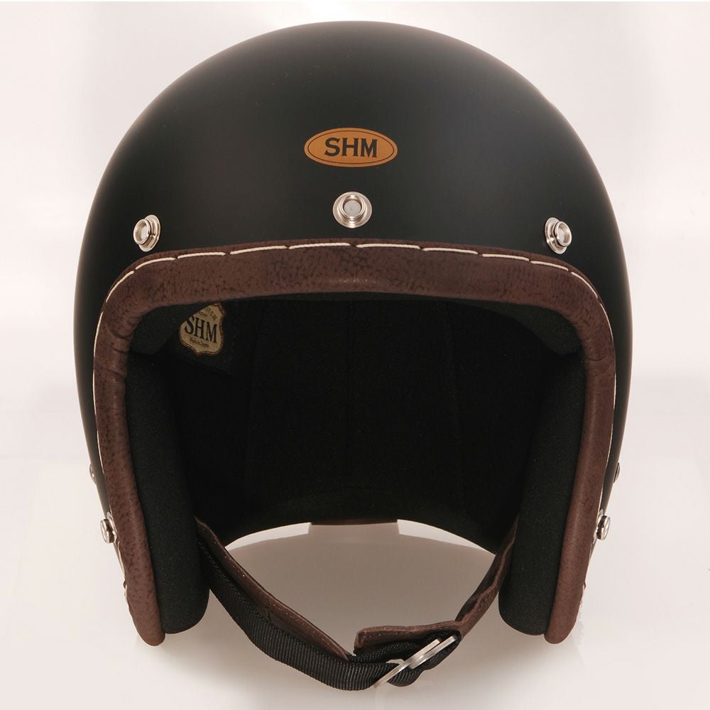 SHM HAND STITCH ジェットヘルメット マットブラック/ココア-06