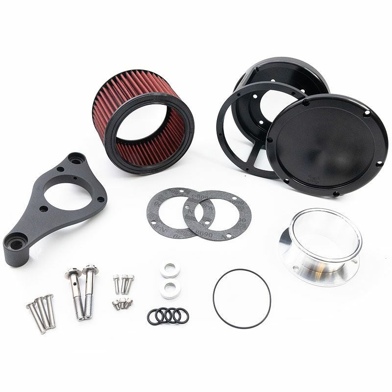M8ツーリング、ソフテイル BA レースシリーズ エアクリーナーキット ソリッドカバー レッドフィルター ブラック FEULING 2