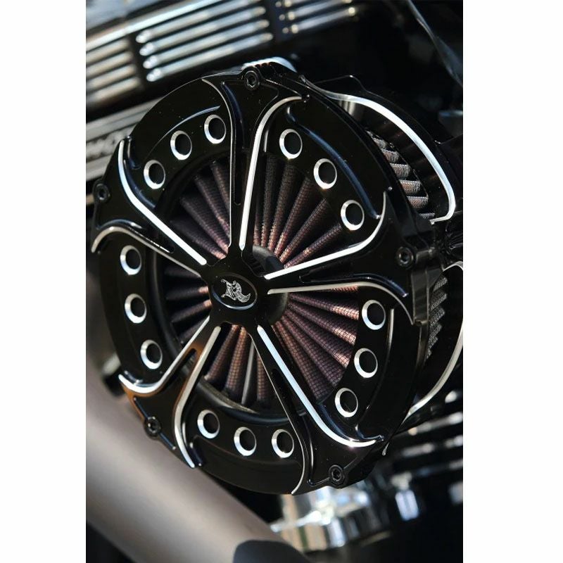 KEN'S FACTORY リバースコーンエアクリーナー ファイブスポークデザイン ブラックマシーンカット M8ツーリング、ソフテイル 3