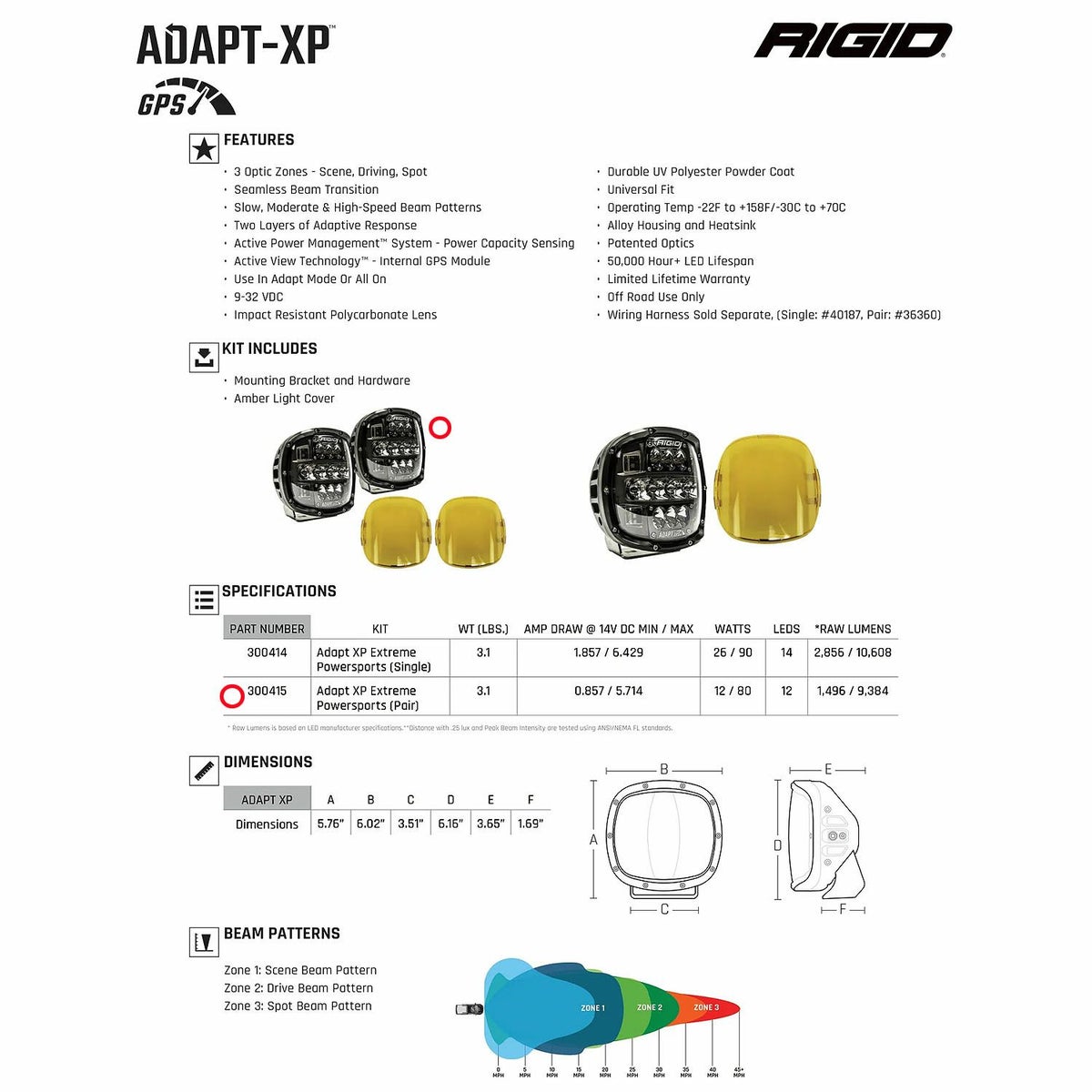 KLEENMOTO RIGID ADAPT XP エクストリーム パワースポーツ LEDヘッドライト ペア 5