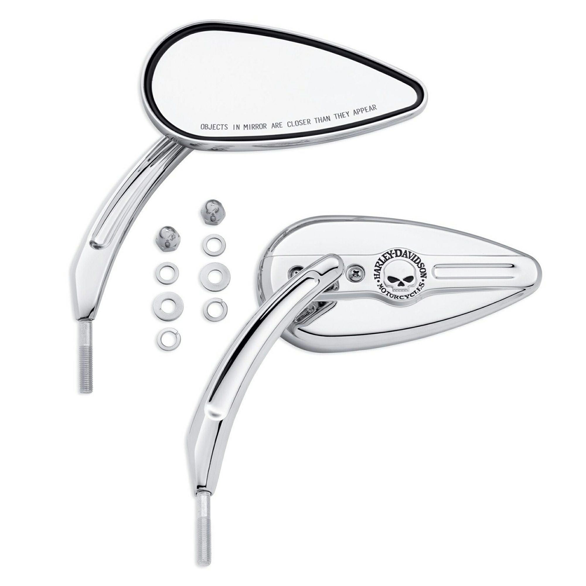 Willie G スカル・ティアドロップミラー (クローム) 【スポーツスター